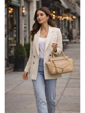 Botkier Trigger Leather Satchel Tan Whipstitch Zip Pockets New With Tags